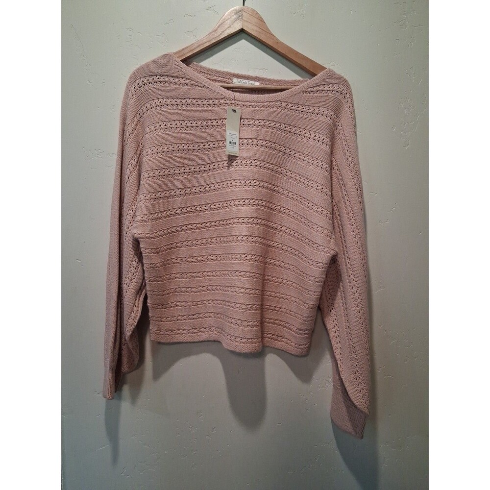 Full Circle Trends Wmn's Sz XL Pink Boat Neck Crop Knit Pull Over Sweater NWT